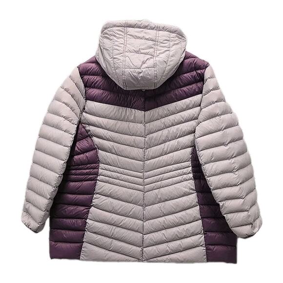 Lands End Womens Down Puffer Coat Sz 2X Hooded Purple Colorblock Quilted - Picture 2 of 10